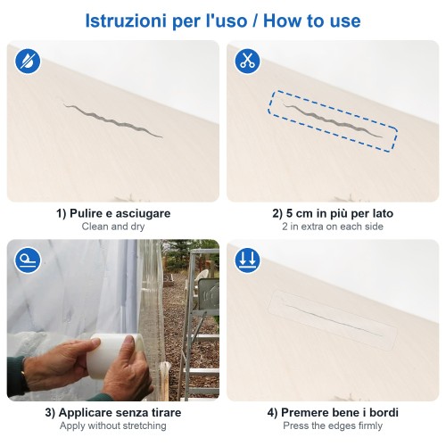 How to use: clean, cut 5 cm extra on each side, apply without stretching and press the edges