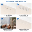 Istruzioni: pulire, tagliare 5 cm in più per lato, applicare senza tirare e premere i bordi