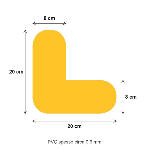 Dimensions de l'angle jaune : 20 x 20 cm, branches de 8 cm de large