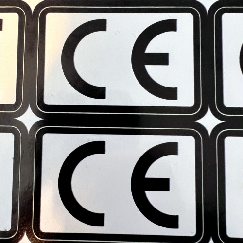 CE labels 57x40 mm in white laminated vinyl