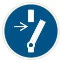 Señal de obligación ISO 7010 M021 – Cortar la tensión antes de trabajos o reparaciones – adhesiva 50/100 mm