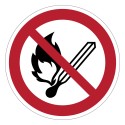 Verbotszeichen P003 „Feuer, offene Zündquelle und Rauchen verboten“ – ISO 7010, Aufkleber 50/100 mm