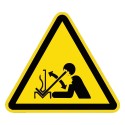 Señal de advertencia ISO 7010 W032 – Movimiento rápido de la pieza en la prensa plegadora – adhesiva 50/100 mm