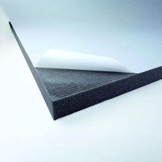 Self-adhesive acoustic foam panel, film-faced