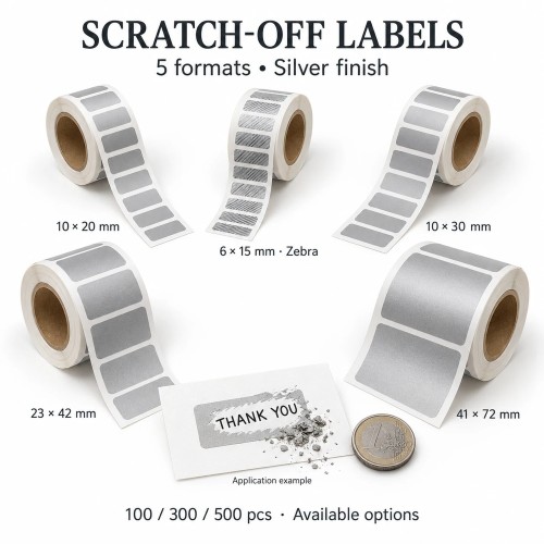 Silver scratch-off labels, rectangular,...