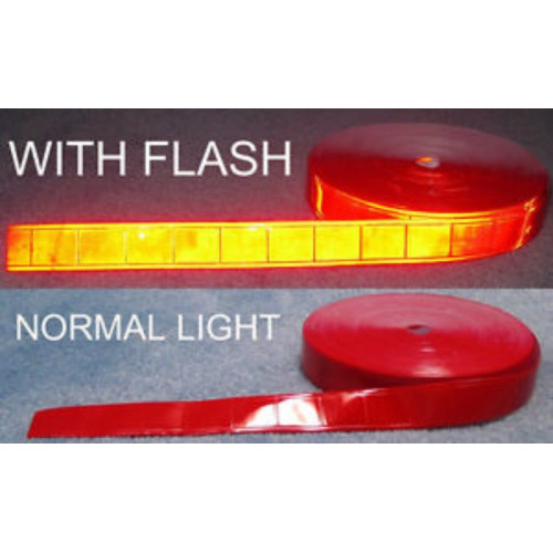 High visibility fluorescent red reflective fabric sew on tape -