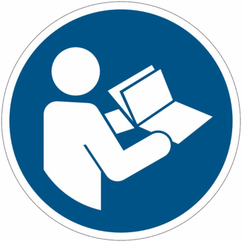 Verpflichtung Schild Etiketten ISO 7010: "Bedienungsanleitung