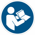 Verpflichtung Schild Etiketten ISO 7010: "Bedienungsanleitung