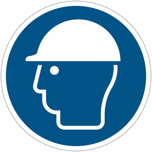 Placa de simbolo internacional IS0 7010 - Use Capacete De