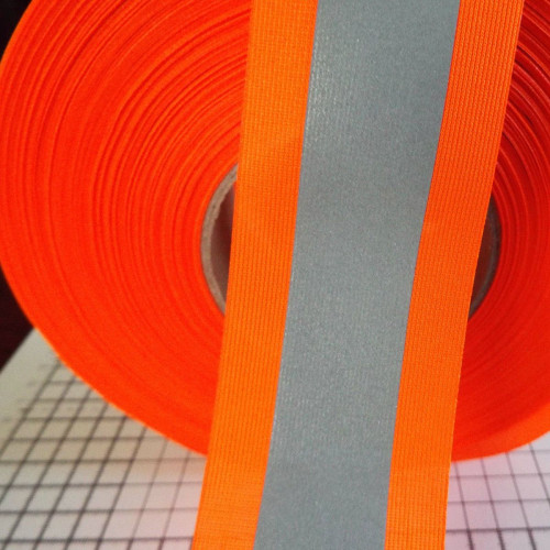 Expand Fita de costura refletiva laranja/prateada - 50mm x 2MT