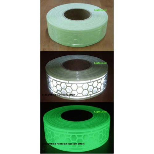 Silver reflective and phosphorescent fabric sew on tape that