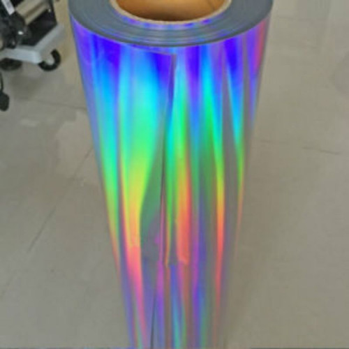 Efeito holográfico de película adesiva prateado cortado no