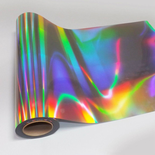 Película adhesiva efecto holográfico plateado corte en el