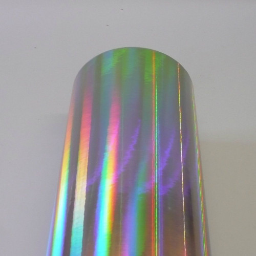 Efeito holográfico de película adesiva prateado cortado no