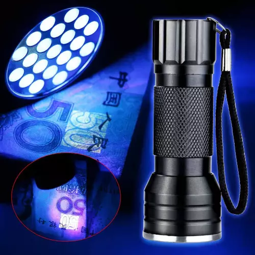 Torcia UV Lampada di Wood a 21 led portatile in allluminio