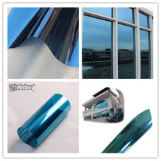 Mirror effect film for windows and windows in silver / blue 2
