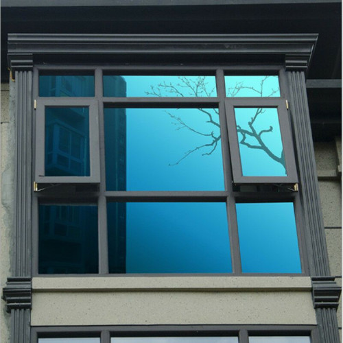 Mirror effect film for windows and windows in silver / blue