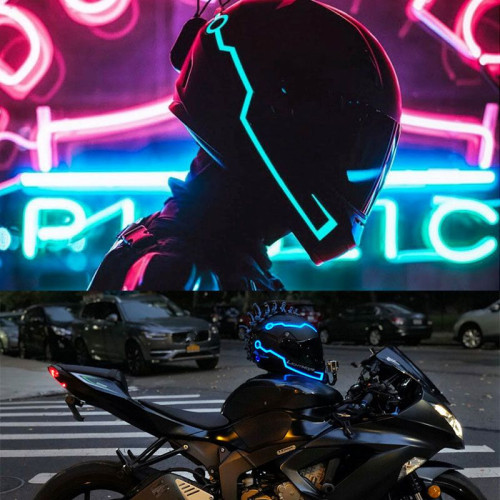 Adhesive LED kit for motorcycle helmet in "TRON" style with 6