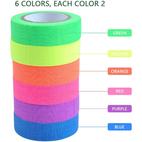 6 Rotoli nastri gaffer adesivi fluorescente UV 15mm x 5M in