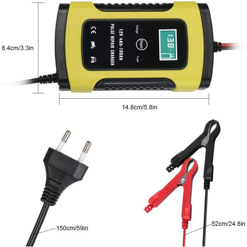 Carregador automático inteligente mantenedor com tela LCD para