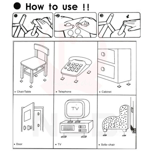 Adhesive rubber pads for furniture under seat pads and floor