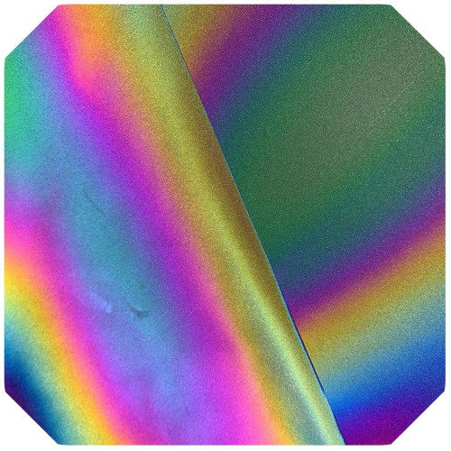 Tecido refletivo arco-íris com tons holográficos para costurar