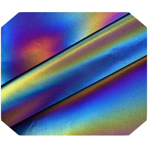 Tecido refletivo arco-íris com tons holográficos para costurar