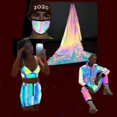 Tecido refletivo arco-íris com tons holográficos para costurar 2