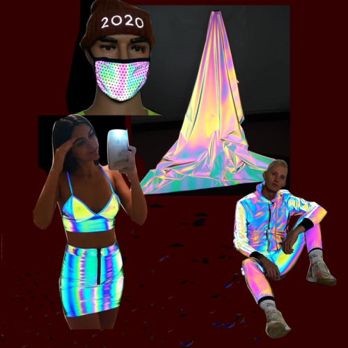 Rainbow reflective fabric with holographic shades to sew 140cm