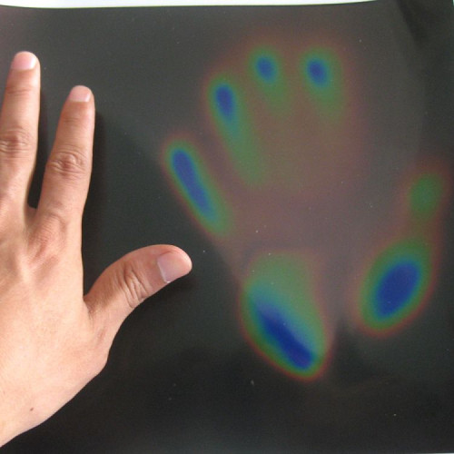 Liquid crystal thermochromic adhesive sheet that changes color