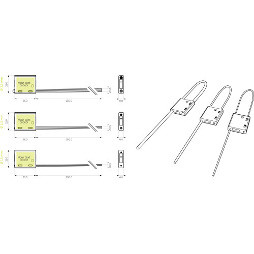 Einbruchhemmende Sicherheitsplomben mit 1,5 // 2,5 / 3,5 mm