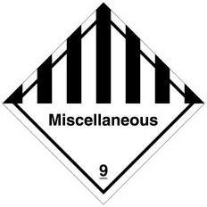 PVC label Class 9 dangerous goods and miscellaneous objects