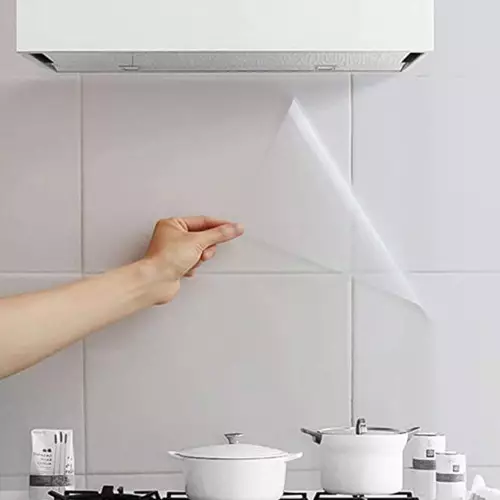 Transparent self-adhesive sheet for kitchen heat and oil