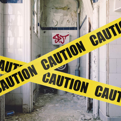 Cinta adhesiva de señalización amarillo/negro con texto