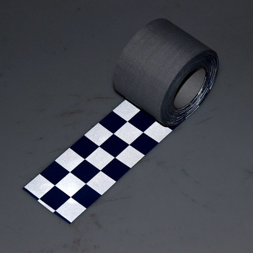 Reflexband blau / silber kariert zum Aufnähen 50mm x 2 MT