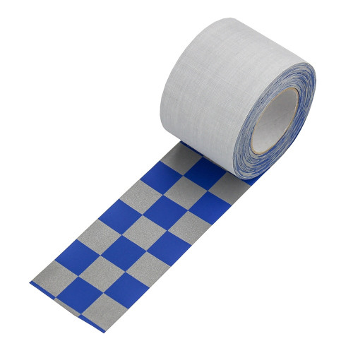 Reflexband blau / silber kariert zum Aufnähen 50mm x 2 MT