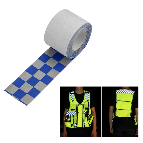 Reflexband blau / silber kariert zum Aufnähen 50mm x 2 MT