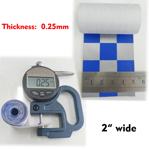 Reflexband blau / silber kariert zum Aufnähen 50mm x 2 MT