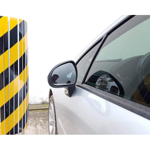 Flexible adhesive shock bumpers with notches for round walls in