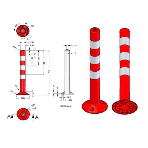 Orange plastic reflective cone pole for signaling Best Price