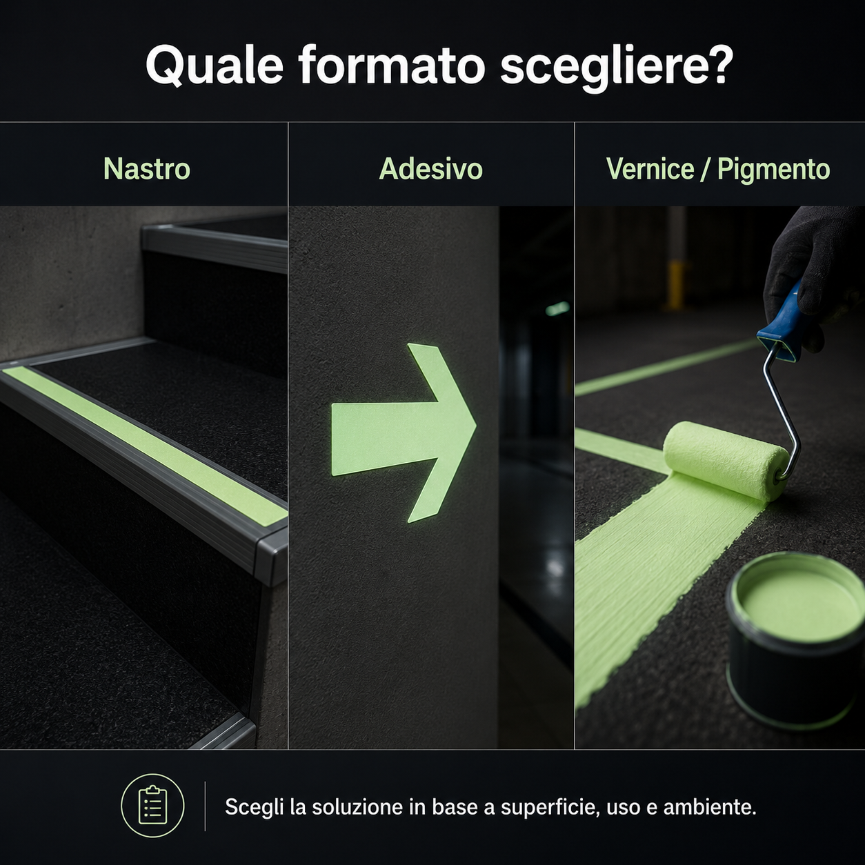 Confronto tra nastro, adesivo e vernice o pigmento fotoluminescente